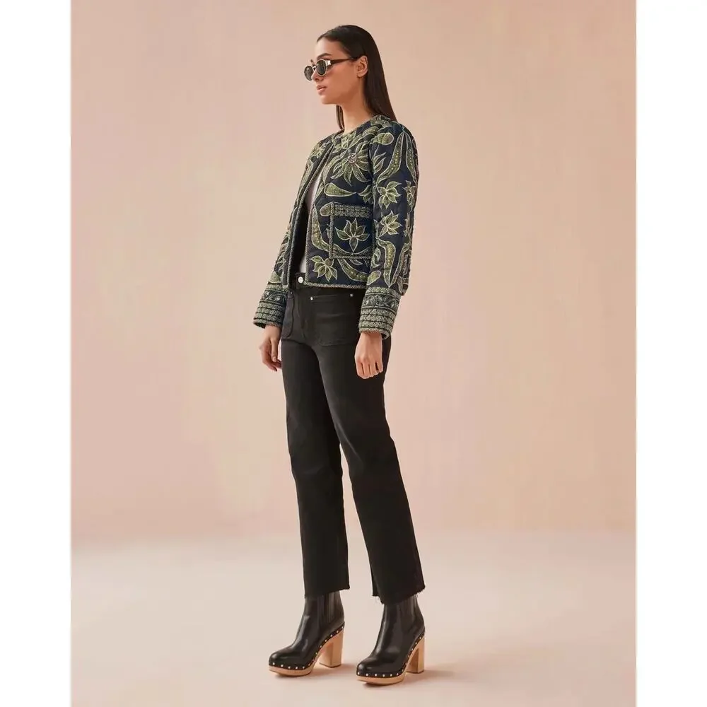 NWT Omika LIghtweight Quilted Finley Floral Jacket Alexia Onyx Black Green Large - Picture 8 of 8